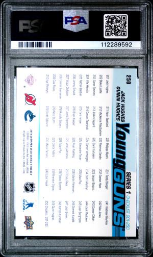 2019 Upper Deck Jack Hughes / Quinn Hughes Young Guns Checklist back