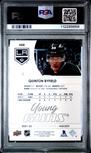 2021-2022 Upper Deck Quinton Byfield Young Guns back