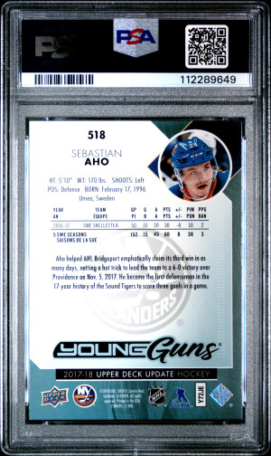 2017 SP Authentic Upper Deck Update Sebastian Aho Young Guns back