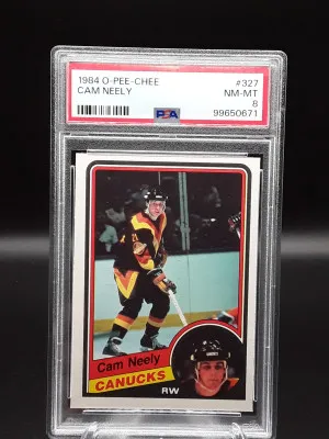 1984 O-Pee-Chee OPC Cam Neely #327 Rookie RC PSA 8 NM-MT HOF front