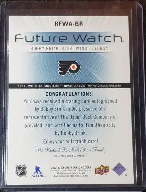 BOBBY BRINK 2022-23 SP AUTHENTIC RETRO FUTURE WATCH AUTO /699 back
