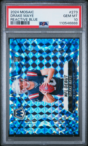 2024 Panini Mosaic Drake Maye Reactive Blue front