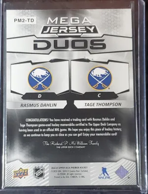 2022-23 UD Premier Mega Jersey Duos Rasmus Dahlin & Tage Thompson /49 Sabres back