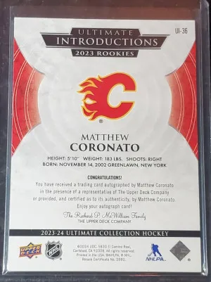 2023-24 Ultimate Collection Ultimate Introductions Rookies Auto Matthew Coronato back