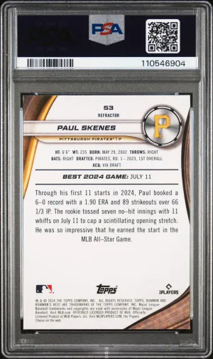 2024 Bowman's Best Paul Skenes Refractor back