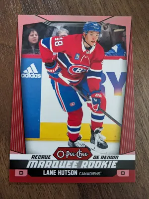 Lane Hutson 2024-25 OPC red parallel O-pee-chee marquee rookie front