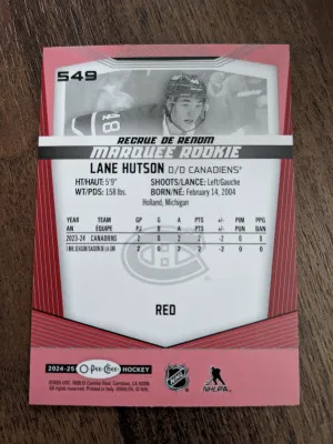 Lane Hutson 2024-25 OPC red parallel O-pee-chee marquee rookie back