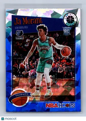 2019-20 Panini NBA Hoops Tribute Ja Morant Premium Stock Blue Cracked Ice #297 front