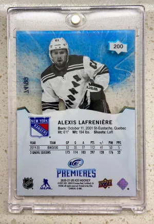 2020-21 UD Ice Premieres Rookie Alexis Lafreniere /99 back