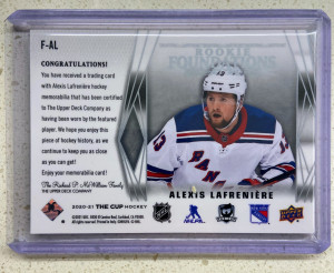 2020-21 The Cup Rookie Foundations Jersey Alexis Lafreniere /99 back