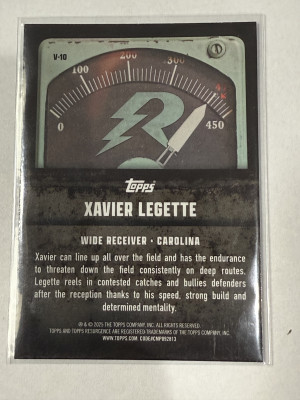 2024 Topps Resurgence #V-10 Xavier Legette RC Voltaic Aqua Surge Prizm/249 back