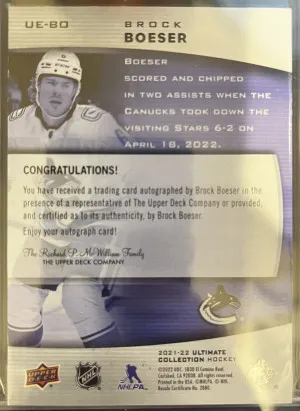 2021-22 Ultimate Collection Brock Boeser Auto back
