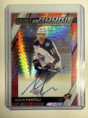 2023-24 OPC Platinum Adam Fantilli Red Prism Auto #26/30 front