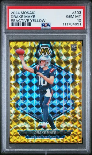 Drake Maye 2024 Panini Mosaic Reactive Yellow PSA 10 front