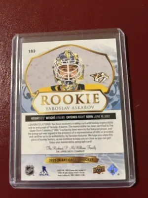 Yaroslav Askarov 2023-24 Artifacts Rookie Patch Auto 38/99 back