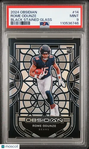 2024 Panini Obsidian Black Stained Glass Rome Odunze #14 PSA 9 front