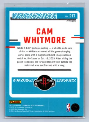 2023-24 Panini Donruss Optic Cam Whitmore Blue Velocity #217 back