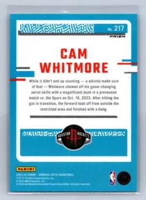 2023-24 Panini Donruss Optic Cam Whitmore Holo #217 back