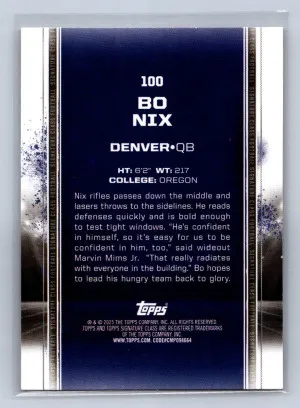 2025 Topps Signature Class Bo Nix Red and Yellow #100 back