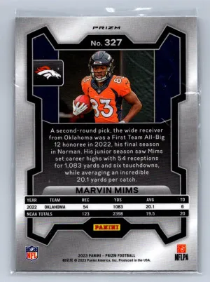 2023 Panini Prizm Marvin Mims Silver #327 back