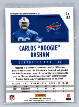 2021 Panini Phoenix Carlos "Boogie" Basham Silver Auto #169 back