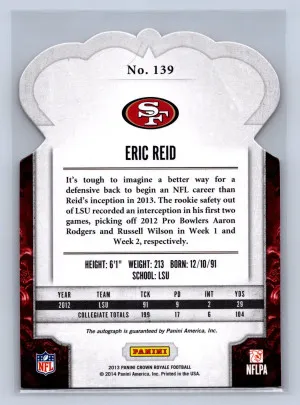 2013 Panini Crown Royale Eric Reid Red Die-Cut Auto /49 #139 back