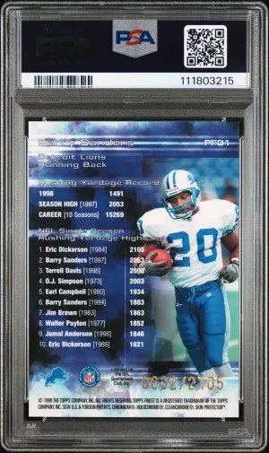 1999 Finest Prominent Figures Barry Sanders Prominent Figures /2105 back