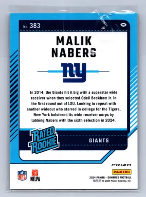 2024 Panini Donruss Optic Preview Rated Rookie Malik Nabers Red Green #383 back
