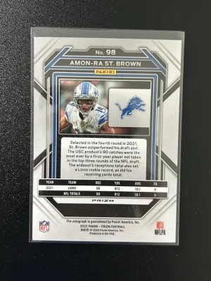 2022 Panini Prizm Amon-Ra St Brown #98 Silver Prizm Auto back
