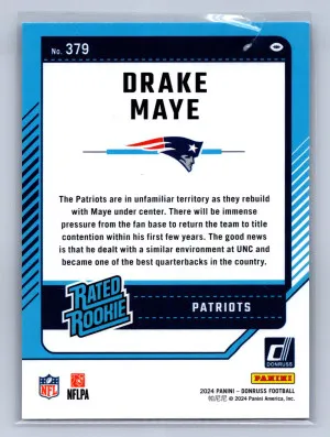 2024 Panini Donruss Rated Rookie Drake Maye Press Proof Blue #379 back