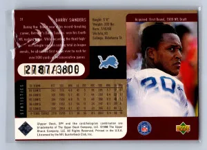 1999 Upper Deck SPx Radiance Barry Sanders /3800 #31 back