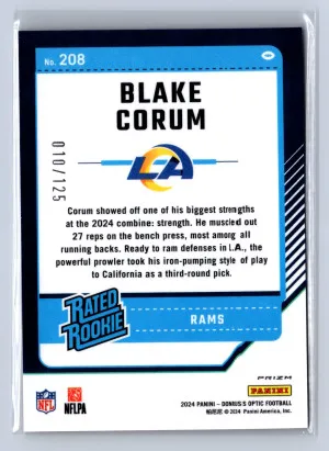 2024 Panini Donruss Optic Blake Corum Red /125 #208 back