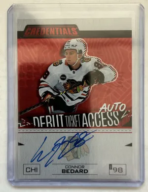 2023-24 Credentials Connor Bedard Debut Ticket Access Auto Red #24/49 front