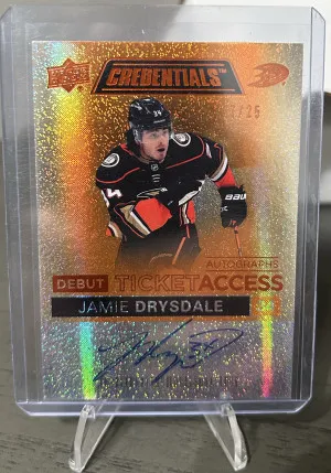 21-22 UD Credentials Jamie Drysdale Debut Ticket Rookie Auto /25 front