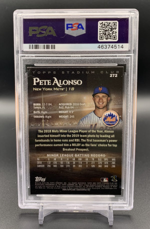 2019 Stadium Club Pete Alonso Rookie Card - PSA 9 (Fielding) 🔥🔥 back