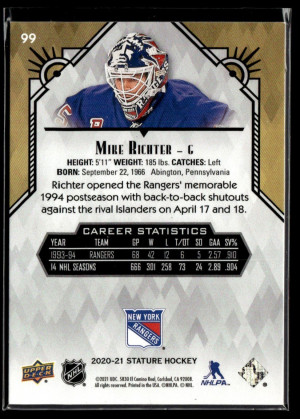 Mike Richter 10/175 Upper Deck Stature Green 2020-21 #99 back