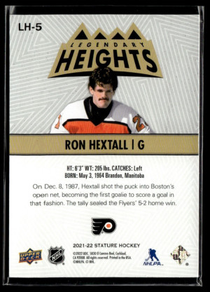 Ron Hextall 02/15 Auto Upper Deck Stature Legendary Heights Blue 2021-22 #LH-5 back