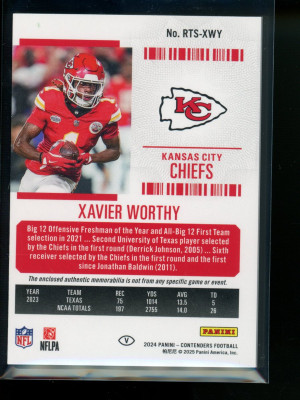 2025 Panini Contenders Rookie Ticket Xavier Worthy #RTS-XWY RC Patch Football back