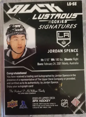 Jordan Spence Rookie Auto Black Lustrous /25 back