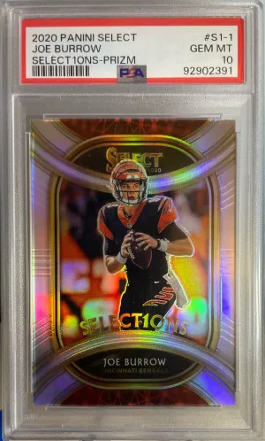 2020 Select Joe Burrow Select1ons Silver Prizm PSA 10 front