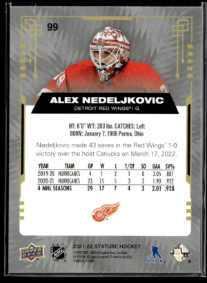 Alex Nedeljkovic 21/149 Upper Deck Stature Green 2021-22 #99 back