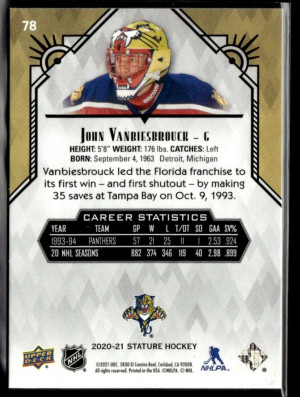John Vanbiesbrouck Upper Deck Stature 2020-21 #78 back