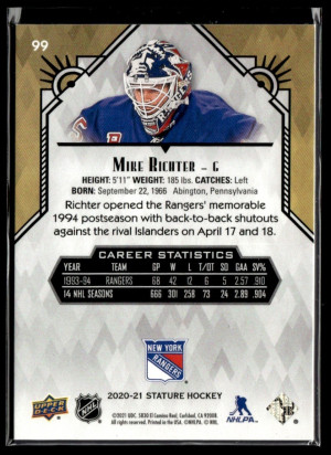 Mike Richter 70/85 Upper Deck Stature Red 2020-21 #99 back