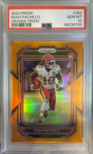2022 Prizm Isiah Pacheco Orange #/249 PSA 10 front