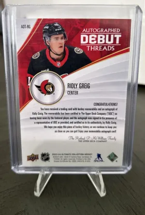Ridly Greig UD Ultimate Autographed Debut Threads RPA /99 back