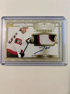Jake Sanderson 2022-23 The Cup Splendor Rookie Patch Auto #03/49 front