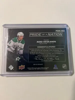 Miro Heiskanen 2021-22 SPx Pride Of A Nation Auto #40/99 back