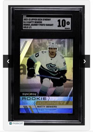 2022-23 UD Synergy Rookie Journey Photo Variant Matty Beniers RC 1/1 Gold SGC 10 front