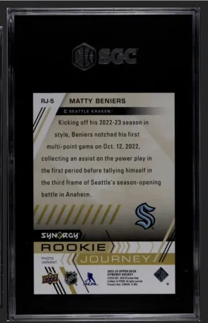 2022-23 UD Synergy Rookie Journey Photo Variant Matty Beniers RC 1/1 Gold SGC 10 back