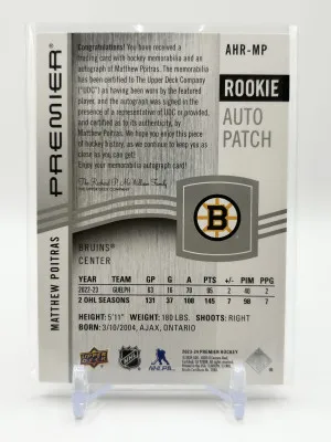 2023-24 Premier Matthew Poitras Rookie Auto Patch Horizontal /99 back
